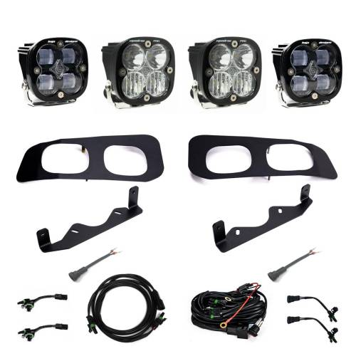 Baja Designs - Baja Designs Squadron SAE/Squadron Pro Dual Fog Pocket Light Kit for Ford (2023-25) F-250/350 Super Duty, SAE Fog Light Pattern, Clear Lens, Toggle Wiring