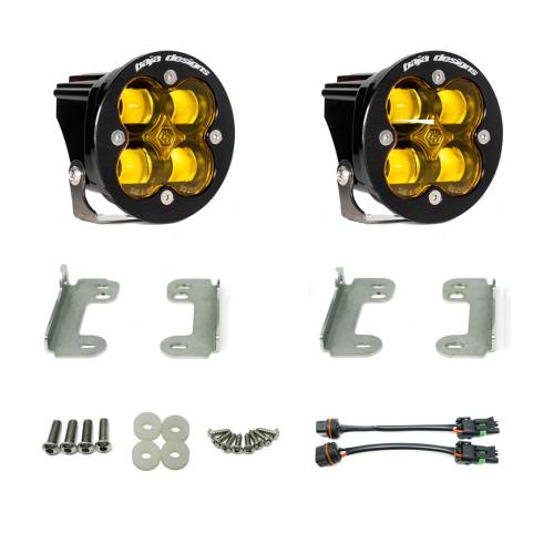 Baja Designs - Baja Designs Squadron-R SAE Fog Pocket Light Kit for Jeep (2020-25) Gladiator / (2018-25) Wrangler JL w/ OE Sahara Bumper, SAE Fog Light Pattern, Baja Amber Lens