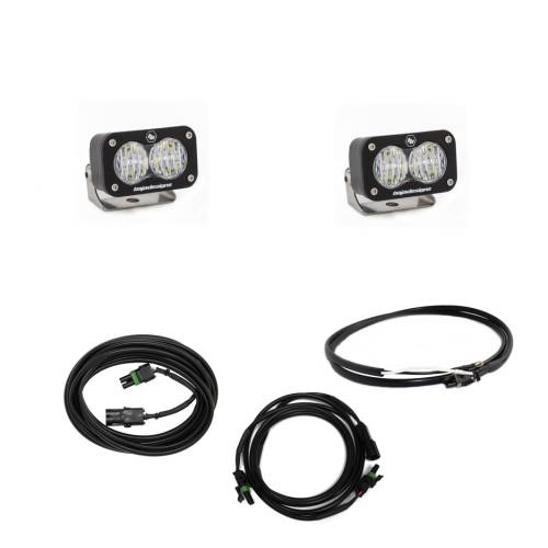 Baja Designs - Baja Designs S2 Sport Dual Reverse Light Kit for Jeep (2018-25) Wrangler JL w/ OE Rubicon, Sahara Bumper, Wide Cornering Light Pattern, Clear Lens, Upfitter Wiring