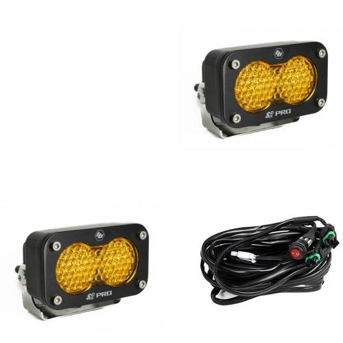 Baja Designs - Baja Designs S2 Pro Black LED Auxiliary Light Pod Pair - Universal, Work/Scene Light Pattern, Baja Amber Lens