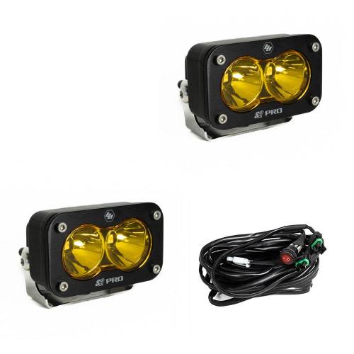 Baja Designs - Baja Designs S2 Pro Black LED Auxiliary Light Pod Pair - Universal, Spot Light Pattern, Baja Amber Lens