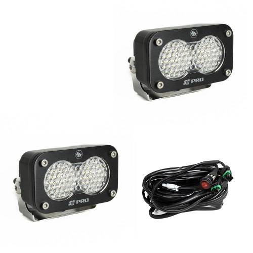 Baja Designs - Baja Designs S2 Pro Black LED Auxiliary Light Pod Pair - Universal, Work/Scene Light Pattern, Clear Lens