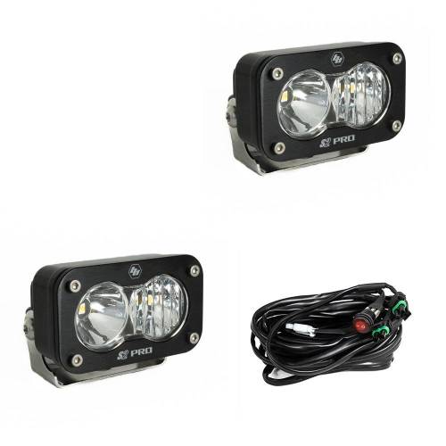 Baja Designs - Baja Designs S2 Pro Black LED Auxiliary Light Pod Pair - Universal, Driving/Combo Light Pattern, Clear Lens