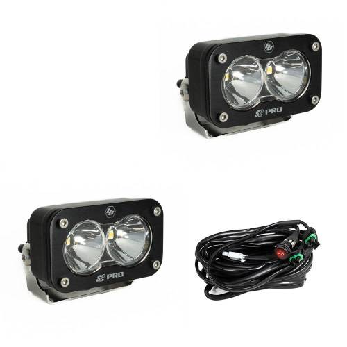 Baja Designs - Baja Designs S2 Pro Black LED Auxiliary Light Pod Pair - Universal, Spot Light Pattern, Clear Lens