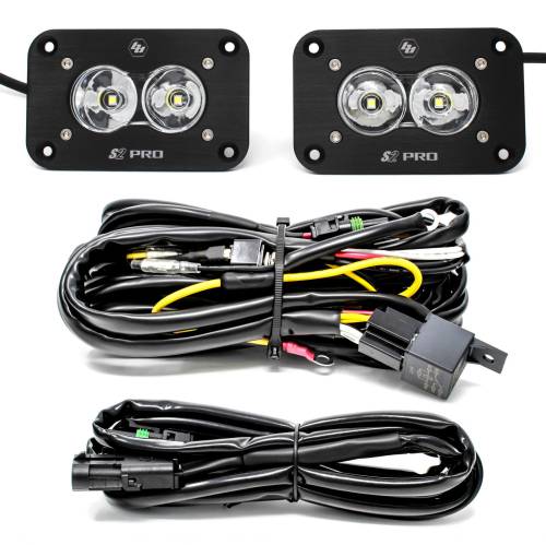 Baja Designs - Baja Designs S2 Pro Black Flush Mount LED Light Pod Reverse Kit - Universal, Work/Scene Light Pattern, Clear Lens