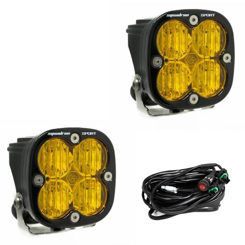 Baja Designs - Baja Designs Squadron Sport Black LED Auxiliary Light Pod Pair - Universal (Wide Cornering Light Pattern, Baja Amber Lens)