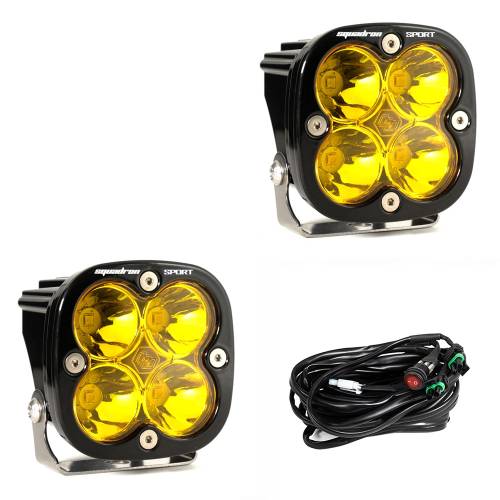 Baja Designs - Baja Designs Squadron Sport Black LED Auxiliary Light Pod Pair - Universal (Spot Light Pattern, Baja Amber Lens)