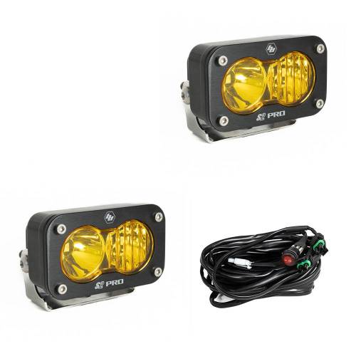Baja Designs - Baja Designs S2 Pro Black LED Auxiliary Light Pod Pair - Universal, Driving/Combo Light Pattern, Baja Amber Lens