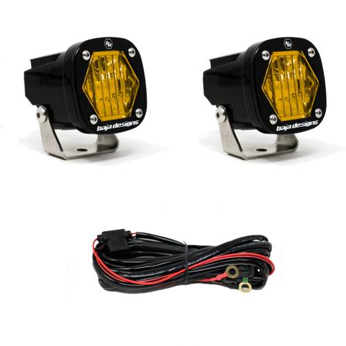 Baja Designs - Baja Designs S1 LED Auxiliary Light Pod w/ Mounting Bracket, Black, Pair,  Wide Cornering Light Pattern, Baja Amber Lens - Universal
