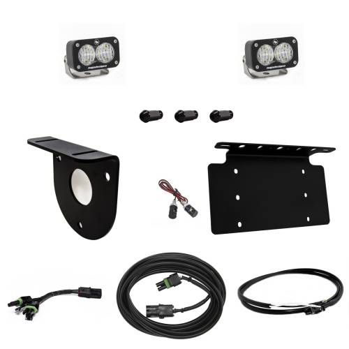 Baja Designs - Baja Designs S2 Sport Dual Reverse Light Kit for Ford (2021-25) Bronco, Wide Cornering Light Pattern, Clear Lens, Upfitter Wiring, w/ License Plate Mount