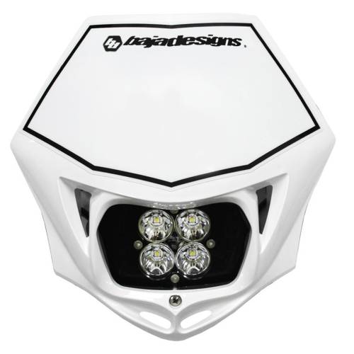 Baja Designs - Baja Designs Motorcycle Squadron Pro (D/C) Headlight Kit w/ Shell - Universal, White Shell, Spot Light Pattern, Clear Lens