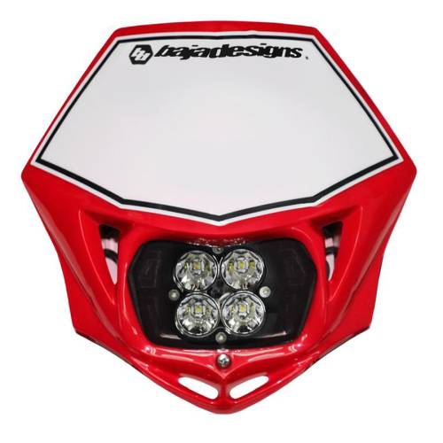 Baja Designs - Baja Designs Motorcycle Squadron Pro (D/C) Headlight Kit w/ Shell - Universal, Red Shell, Spot Light Pattern, Clear Lens