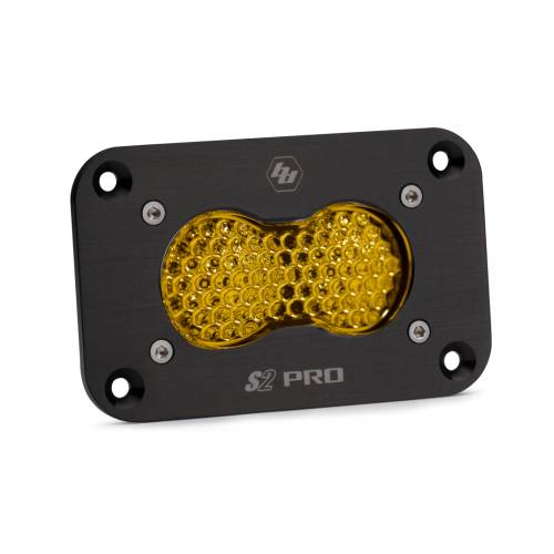 Baja Designs - Baja Designs S2 Pro Black Flush Mount LED Auxiliary Light Pod - Universal, Work/Scene Light Pattern, Baja Amber Lens