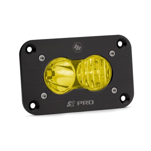 Baja Designs - Baja Designs S2 Pro Black Flush Mount LED Auxiliary Light Pod - Universal, Driving/Combo Light Pattern, Baja Amber Lens