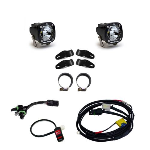 Baja Designs - Baja Designs Moto S1 Auxiliary Light Kit - Universal, Spot Light Pattern, Clear Lens, Universal Battery