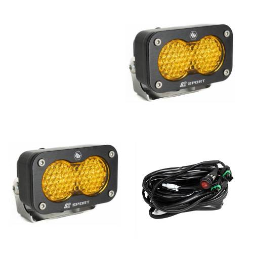 Baja Designs - Baja Designs S2 Sport Black LED Auxiliary Light Pod Pair - Universal (Work/Scene Light Pattern, Baja Amber Lens)