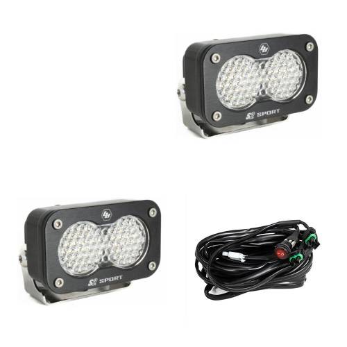 Baja Designs - Baja Designs S2 Sport Black LED Auxiliary Light Pod Pair - Universal (Work/Scene Light Pattern, Clear Lens)