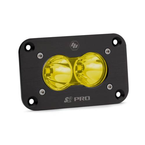 Baja Designs - Baja Designs S2 Pro Black Flush Mount LED Auxiliary Light Pod - Universal, Spot Light Pattern, Baja Amber Lens