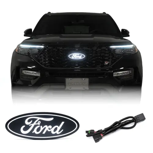 Putco - Putco Luminix White Oval LED Grille Emblem Fits Ford (2024) Explorer - Includes OEM Plug-N-Play Quick Connect into Headlamp (Front Grille, White LED's)