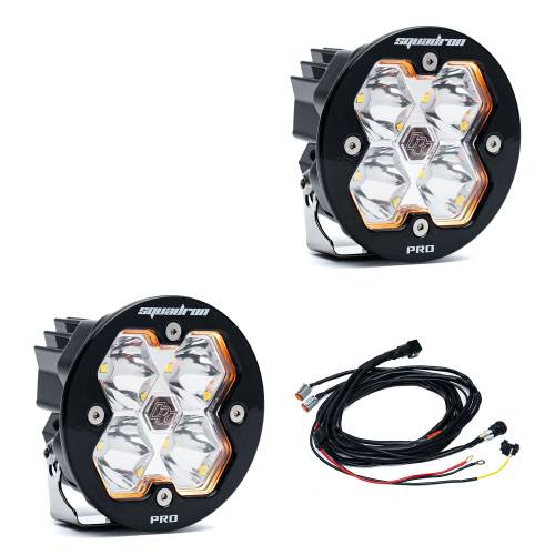 Baja Designs - Baja Designs Squadron-R 2.0 Pro Black LED Auxiliary Light Pod Pair - Universal (Driving/Combo Light Pattern, Amber Lens, No Harness)
