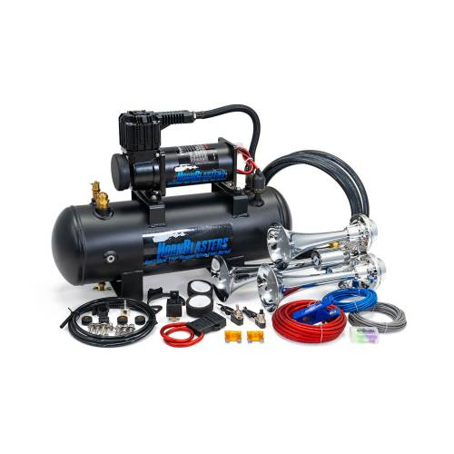 HornBlasters - HornBlasters Jackass/caboose 228H Series Air Horn Kit, Chrome, 2.0 Gallon, 145 PSI