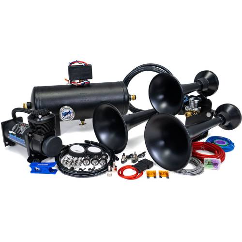 HornBlasters - HornBlasters Outlaw 232 Series Train Horn Kit, Black, 2.0 Gallon, Separate Tank 145 PSI, Supports Average Use Of A