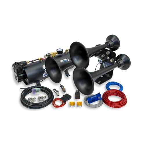 HornBlasters - HornBlasters Mini Outlaw 3-LITER Air Horn, Chrome, Complete Kit, 3-LITER Air Source, 120 PSI
