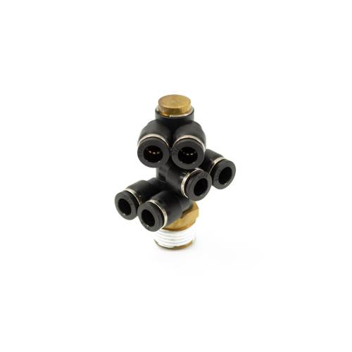 HornBlasters - HornBlasters 1/2" NPT Male To 6X 5/16" Female Air Line Push To Pull (shocker Horns)