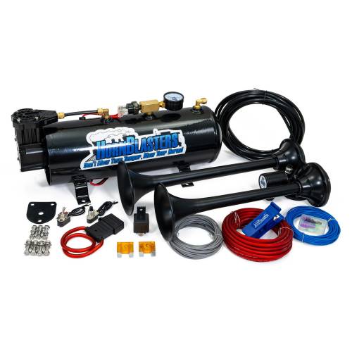 HornBlasters - HornBlasters 2 Chime 3-LITER Air Horn, Black, Complete Kit, 3-LITER Air Source, 120 PSI