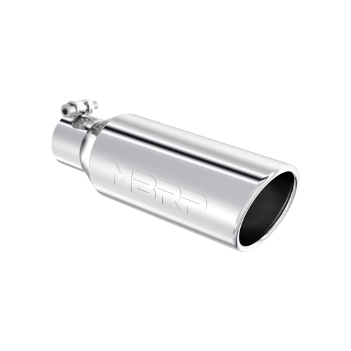 MBRP - MBRP T304 Stainless Steel Tip; 4" OD; Angled Rolled End; 2.5" inlet; 12" length (Universal Fit)