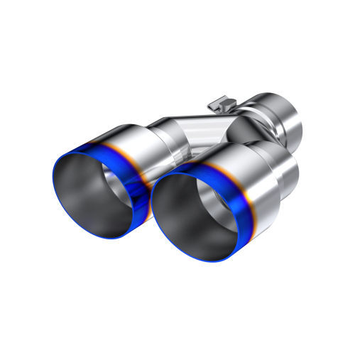 MBRP - MBRP T304 Stainless Steel, Burnt End Tip; 2.5" ID, Dual 3.5" OD Out, Staggered Left 9.5"/ Right 9" length, Single wall (Universal Fit)