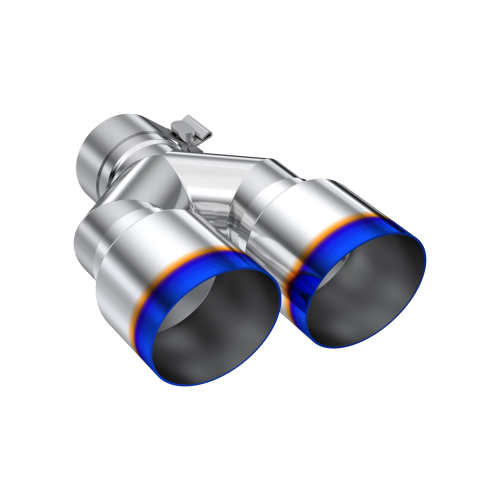 MBRP - MBRP T304 Stainless Steel, Burnt End Tip; 2.5" ID, Dual 3.5" OD Out,Staggered Left 9"/ Right 9.5" length, Single wall (Universal Fit)