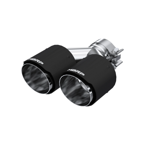 MBRP - MBRP Carbon Fiber Tip; 2.5" ID, Dual 4" OD Out, Staggered Left 9.50"/ Right 9" length, Dual wall (Universal Fit)