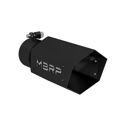MBRP - MBRP Black Coated Hex Tip 3" ID; 4" OD; 10 " length ; with Stainless Steel Logo Plate (Universal Fit)