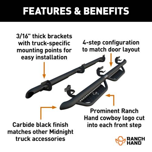 Ranch Hand - Ranch Hand Midnight 4-Step Running Steps for Chevy/GMC (2007-19) 1500, 2500/3500 HD (Crew Cab)