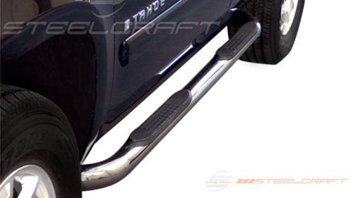 Steelcraft - Steelcraft 3" Round Side Bars for Chevy/GMC (2000-20) Yukon & (01-20) Tahoe & Cadillac (2002-18) Escalade (Black)