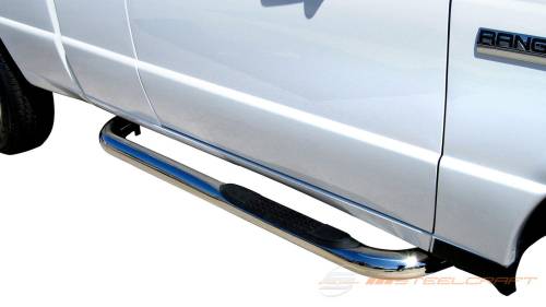 Steelcraft - Steelcraft 3" Round Side Bars for Mazda (1998-10) B-Series & Ford (1998-11) Ranger SuperCab (Stainless)