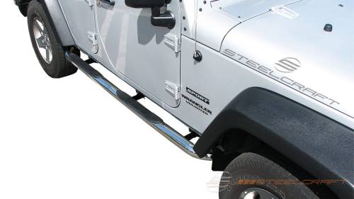 Steelcraft - Steelcraft 3" Round Side Bars for Jeep (2007-17) Wrangler & (18) Wrangler JK 4-Door (Black, Excl. 2018 JL)