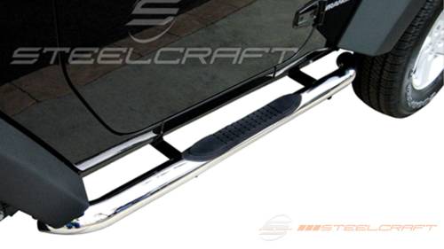 Steelcraft - Steelcraft 3" Round Side Bars for Jeep (2007-17) Wrangler & (18) Wrangler JK 2-Door (Black, Excl. 2018 JL)