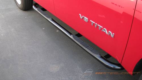 Steelcraft - Steelcraft 3" Round Side Bars for Nissan (2017-24) Titan & Titan XD King Cab (Black)
