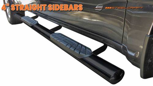 Steelcraft - Steelcraft 4" Straight Side Bars for Nissan (2004-24) Titan & (16-24) Titan XD Crew Cab (Semi-Gloss Black)
