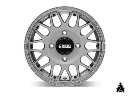SuperATV - SuperATV Assault Industries Hellfire Wheels with Innerlock Technology for Polaris (2022-26) RZR Pro R/4, Turbo R/4, 15" Wheels, 10" wide, 5/4.5 (Matte Titanium)