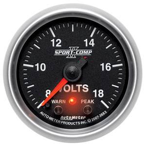 Autometer - Auto Meter Sport-Comp II Series, Voltmeter 8-18 Volts (Full Sweep Electric) w/ Warning