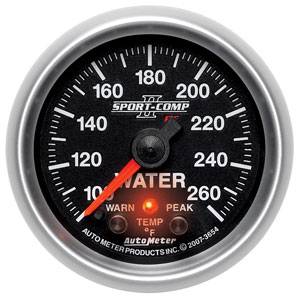 Autometer - Auto Meter Sport-Comp II Series, Water Temperature 100*-260*F (Full Sweep Electric) w/ Warning