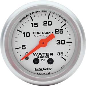 Autometer - Auto Meter Ultra Lite Series, Water Pressure 0-35psi (Mechanical)