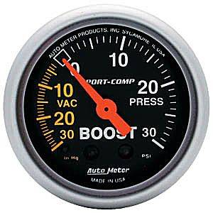 Autometer - Auto Meter Sport-Comp Series, Boost/Vacuum Pressure 30" HG/30psi (Mechanical)