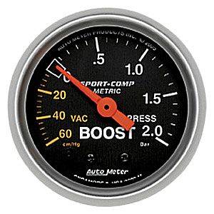 Autometer - Auto Meter Sport-Comp Series, Boost/Vacuum Pressure 60 CM./ HG-2.0 BAR (Mechanical)