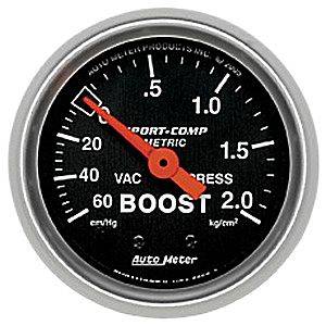 Autometer - Auto Meter Sport-Comp Series, Boost/Vacuum Pressure 60 CM./ HG-2.0 KG/CM2 (Mechanical)