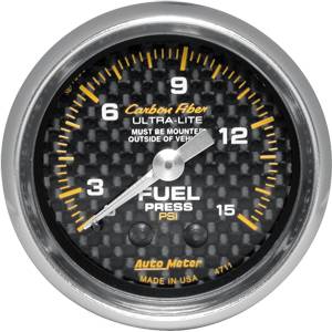 Autometer - Auto Meter Carbon Fiber Series, Fuel Pressure 0-15 PSI, (Mechanical)