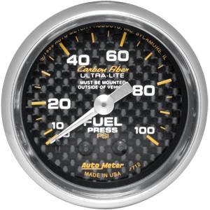 Autometer - Auto Meter Carbon Fiber Series, Fuel Pressure 0-100 PSI (Mechanical)